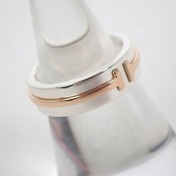 TIFFANY/ 925/750 T TWO combination narrow ring size 9 - Picture 2 of 9